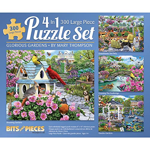 Bits and Pieces 4in1 MultiPack 300 Piece Jigsaw Puzzles for Adults Jigsaw Puzzle Set Bundle by Mary Thompson Completed Puzzle Size 16 x 20 - Image 1