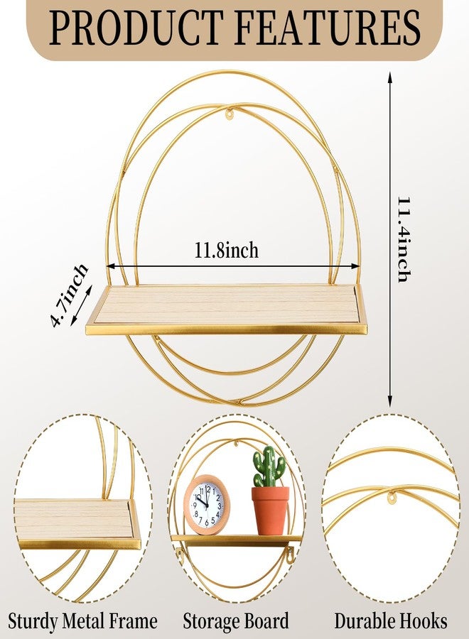 Yaocom مجموعة ياوكوم من 3 أرفف عائمة ذهبية اللون، تُثبت على الحائط، مصنوعة من سلك معدني ذهبي وخشب، رف دائري قابل للطي، ديكور حائط للتخزين، مناسب لغرفة النوم، الحمام، غرفة المعيشة، المطبخ، المكتب، ديكور المنزل - Image 3