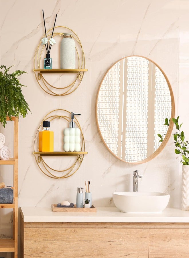 Yaocom مجموعة ياوكوم من 3 أرفف عائمة ذهبية اللون، تُثبت على الحائط، مصنوعة من سلك معدني ذهبي وخشب، رف دائري قابل للطي، ديكور حائط للتخزين، مناسب لغرفة النوم، الحمام، غرفة المعيشة، المطبخ، المكتب، ديكور المنزل - Image 5