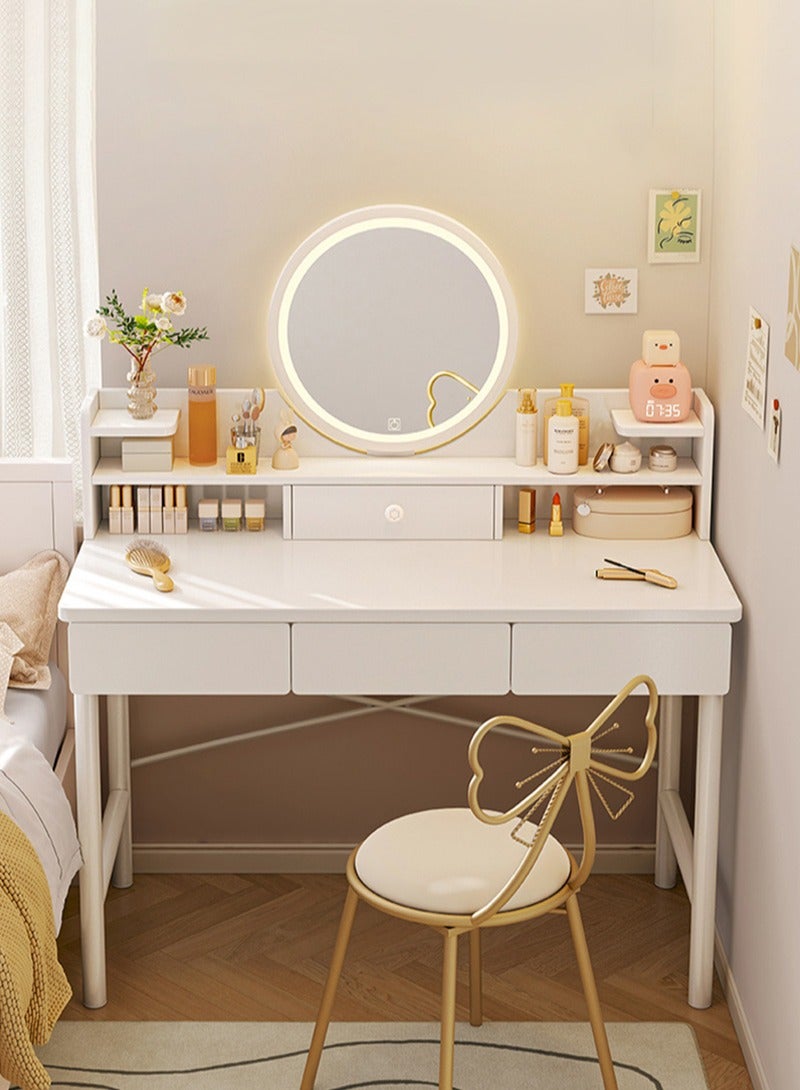 Simple Style Dresser Vanity Table with LED Mirriors & Drawers Space-saving Makeup Table for Bedroom Dressing Table With Drawers Vanity Table Beautiful 100*40*125.5CM (Dressing Stool Not Included)