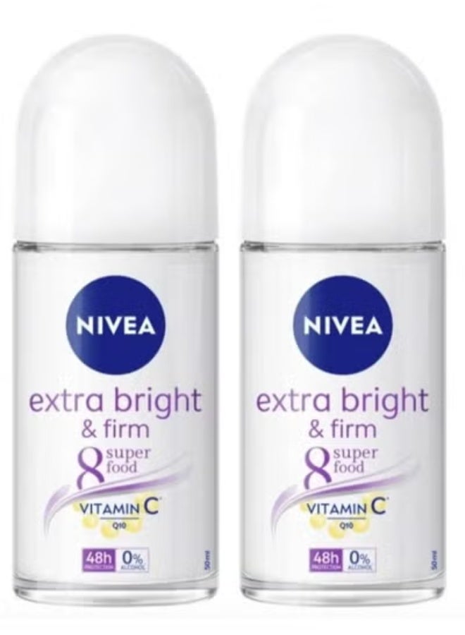 Nivea Two pieces of Nivea Extra Bright & Firm 8 Superfood Roll On, 50ml - Image 1