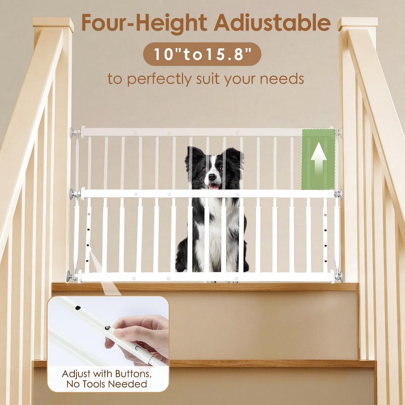 Yoochee 10''-15.8'' Height Adjustable Dog Gate, Extra Wide 18.1"-46" All Metal Short Dog Gate to Step Over, Pressure Mount Small Pet Puppy Gate for Stairs & Doorways(White) - Image 2