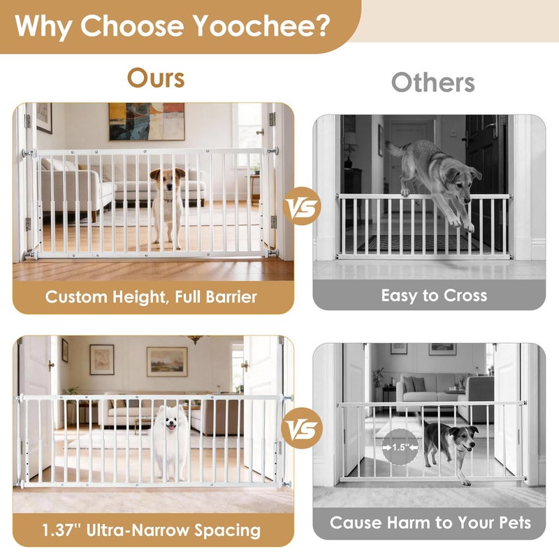 Yoochee 10''-15.8'' Height Adjustable Dog Gate, Extra Wide 18.1"-46" All Metal Short Dog Gate to Step Over, Pressure Mount Small Pet Puppy Gate for Stairs & Doorways(White) - Image 5