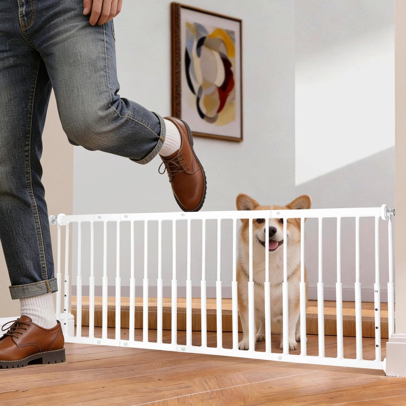 Yoochee 10''-15.8'' Height Adjustable Dog Gate, Extra Wide 18.1"-46" All Metal Short Dog Gate to Step Over, Pressure Mount Small Pet Puppy Gate for Stairs & Doorways(White) - Image 3