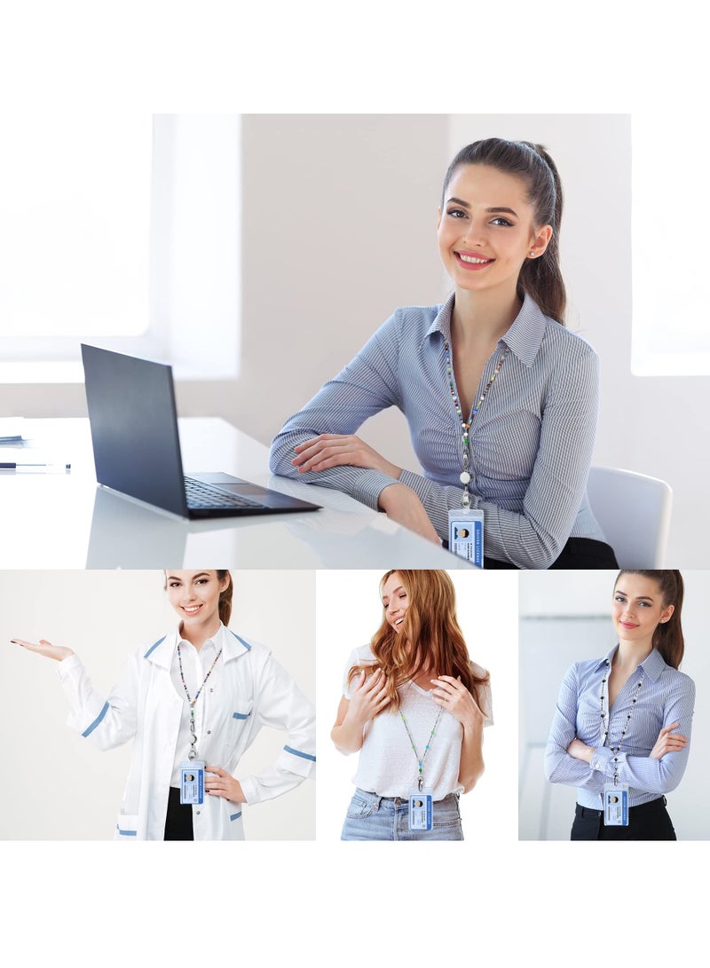 Excefore Retractable Badge Reel Lanyard with ID Holder, 3 Pcs Beaded Lanyards Waterproof Stainless Steel ID Badge Necklace Set for Female Nurse Employee Students (Fashion Jeweled) - Image 5