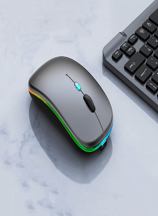WREANU Wireless Bluetooth Mouse Rechargeable Laptop Mice with LED Lights Silent Slim Use(BT5.2 and 2.4G Portable USB) Dual Mode Computer Mouse for Laptop/iPad/Tablet/Apple/Computer/Mac (Grey) - Image 3