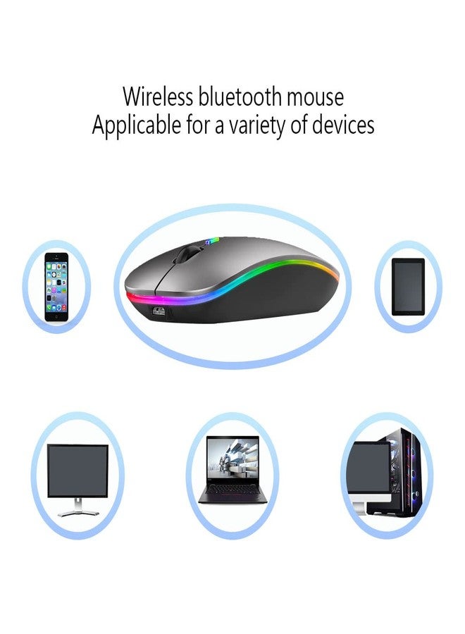 WREANU Wireless Bluetooth Mouse Rechargeable Laptop Mice with LED Lights Silent Slim Use(BT5.2 and 2.4G Portable USB) Dual Mode Computer Mouse for Laptop/iPad/Tablet/Apple/Computer/Mac (Grey) - Image 5