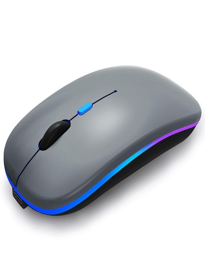 WREANU Wireless Bluetooth Mouse Rechargeable Laptop Mice with LED Lights Silent Slim Use(BT5.2 and 2.4G Portable USB) Dual Mode Computer Mouse for Laptop/iPad/Tablet/Apple/Computer/Mac (Grey) - Image 1