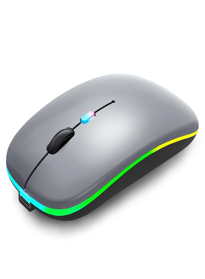 WREANU Wireless Bluetooth Mouse Rechargeable Laptop Mice with LED Lights Silent Slim Use(BT5.2 and 2.4G Portable USB) Dual Mode Computer Mouse for Laptop/iPad/Tablet/Apple/Computer/Mac (Grey) - Image 2