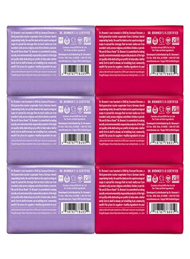 Dr. Bronner's Purecastile Bar Soap Rose 5 Ounce (3) And Lavender 5 Ounce (3)  Made With Organic Oils For Face Body And Hair Gentle And Moisturizing Biodegradable Vegan Crueltyfree Nongmo - Image 2