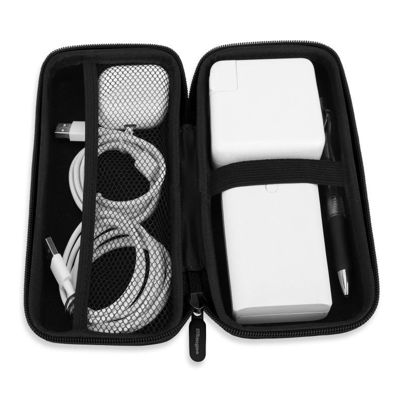 iMangoo Travel Essentials Electronics Organizer Charger Case Portable Dual Zipper Shockproof Pouch Tech Purse Cord Cable Pouches Power Bank Storage Accessories Bag for Women Men,8.5x4.5x2 Black - Image 4
