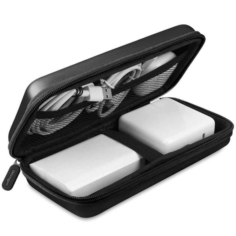 iMangoo Travel Essentials Electronics Organizer Charger Case Portable Dual Zipper Shockproof Pouch Tech Purse Cord Cable Pouches Power Bank Storage Accessories Bag for Women Men,8.5x4.5x2 Black - Image 1