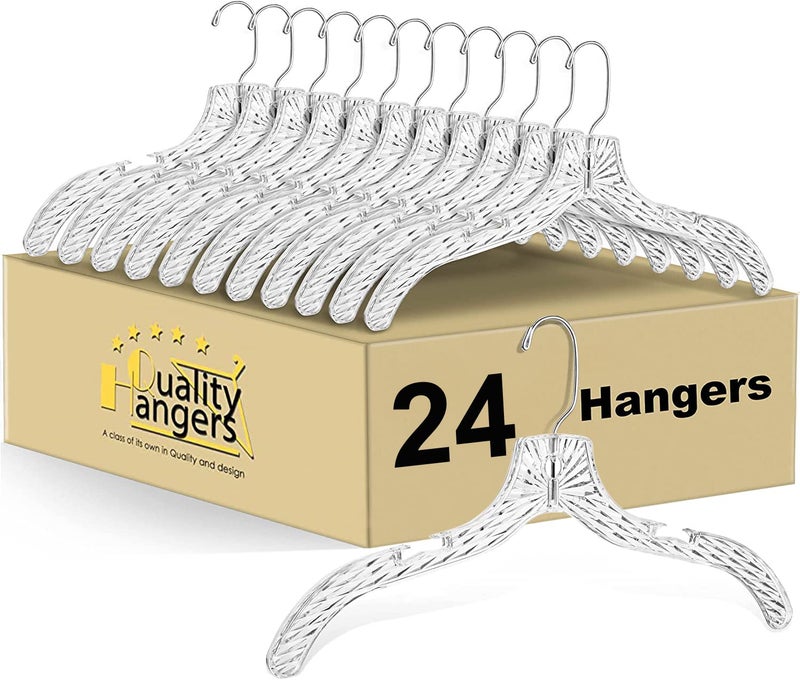 Quality Hangers Quality Clear Plastic Hangers 24 Pack - Crystal Cut for Shirts, Suits, Coats, Dresses Hangers, Heavy Duty & Nonslip Design with Swivel Hook, 17 inches - Image 1