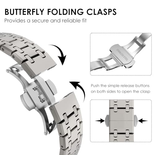 CHANCHY Stainless Steel Band Compatible with Apple Watch Ultra 3/2/1 Band 49mm, Series 11/10 46mm, 9/8/7 45mm, SE3/SE2/SE 6/5/4 44mm, 3/2/1 42mm, Metal Strap for Men Women, Titanium - Image 4