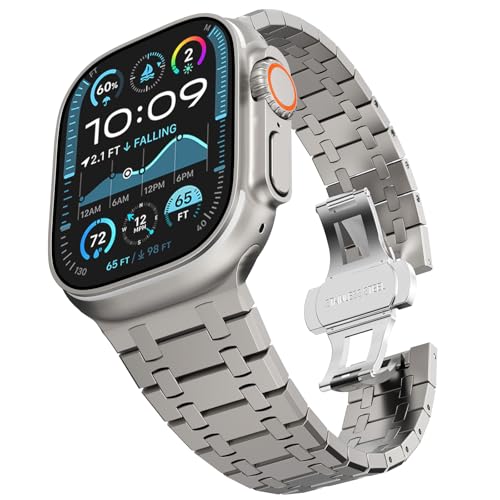 CHANCHY Stainless Steel Band Compatible with Apple Watch Ultra 3/2/1 Band 49mm, Series 11/10 46mm, 9/8/7 45mm, SE3/SE2/SE 6/5/4 44mm, 3/2/1 42mm, Metal Strap for Men Women, Titanium - Image 1