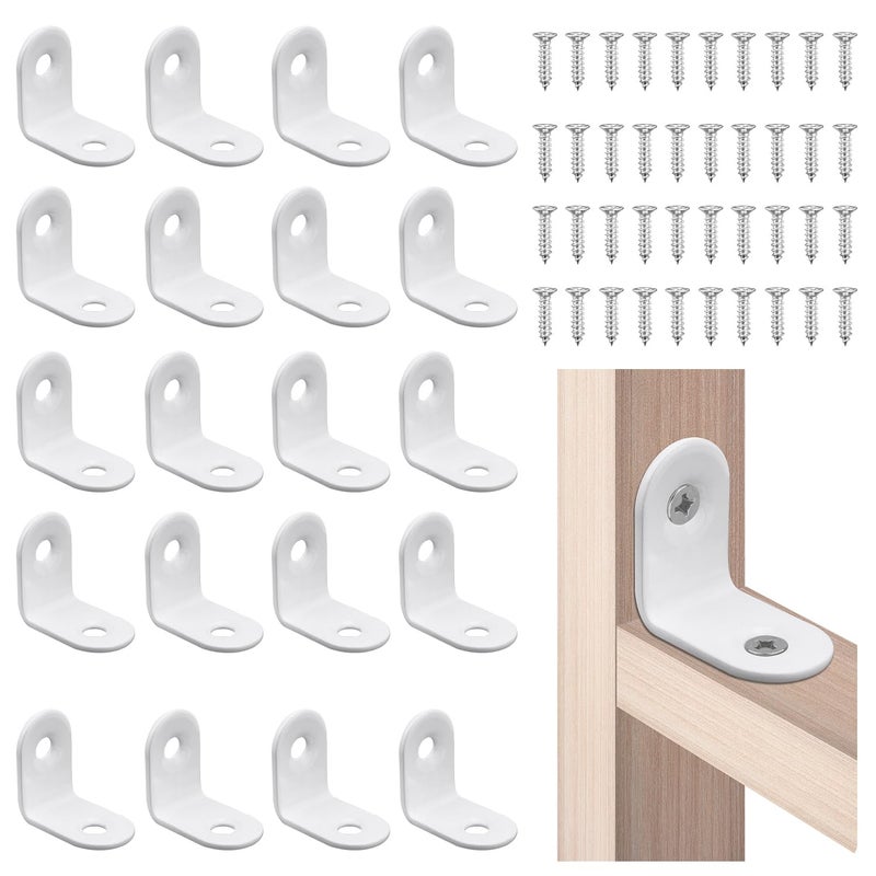 PEUTIER 20pcs L Bracket Corner Brace White 90 Degree Brace Small Right Angle Brackets with Screws Joint for Wood Right Angle Bracket Decorative Support Braces for Furniture Cabinet Shelves - Image 2