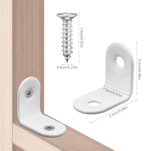PEUTIER 20pcs L Bracket Corner Brace White 90 Degree Brace Small Right Angle Brackets with Screws Joint for Wood Right Angle Bracket Decorative Support Braces for Furniture Cabinet Shelves - Image 3