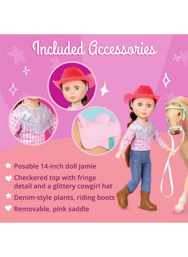 Glitter Girls Jaime Doll & Jumper Horse | 14 inch Equestrian Doll Wearing Clothes & Boots and Horse with Tan Coat and Pink Saddle - Toys for Girls 3+ Years Old - Image 3
