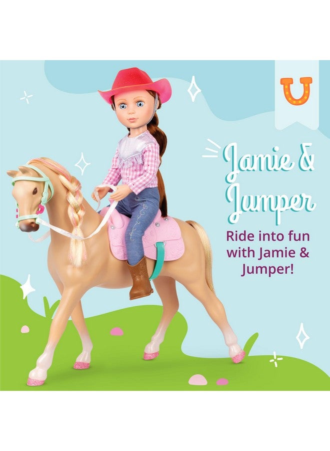 Glitter Girls Jaime Doll & Jumper Horse | 14 inch Equestrian Doll Wearing Clothes & Boots and Horse with Tan Coat and Pink Saddle - Toys for Girls 3+ Years Old - Image 2