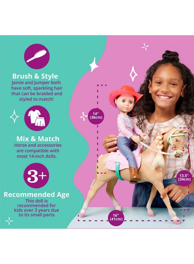 Glitter Girls Jaime Doll & Jumper Horse | 14 inch Equestrian Doll Wearing Clothes & Boots and Horse with Tan Coat and Pink Saddle - Toys for Girls 3+ Years Old - Image 4