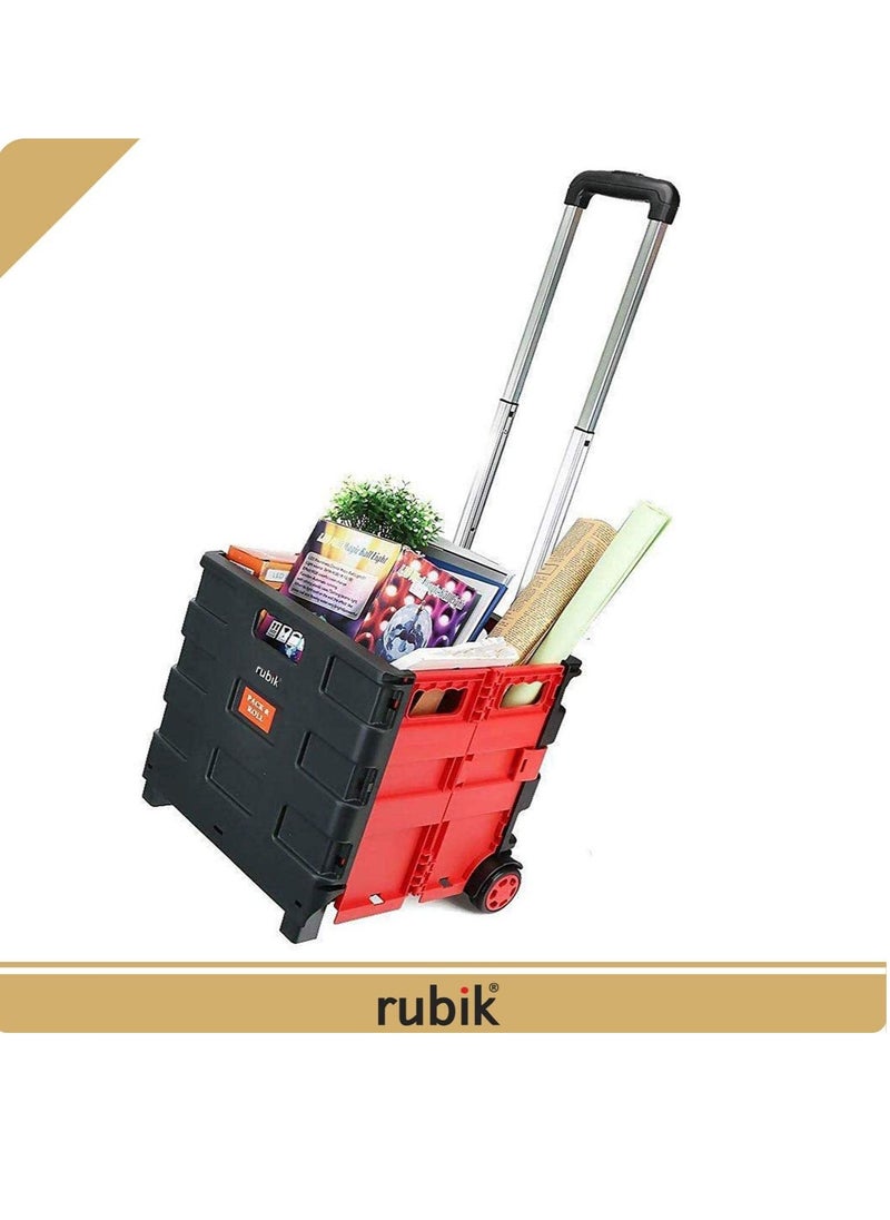 Rubik 25kg Folding Shopping Trolley Cart with Wheels Collapsible Grocery Storage Boot Cart Box Utility Transit Hand Cart for Daily Use (Red/Black)  - Image 4