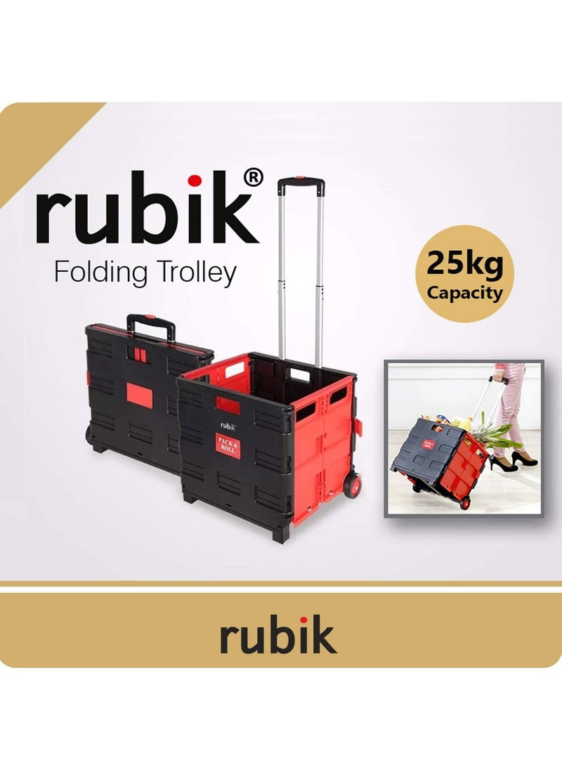 Rubik 25kg Folding Shopping Trolley Cart with Wheels Collapsible Grocery Storage Boot Cart Box Utility Transit Hand Cart for Daily Use (Red/Black)  - Image 2