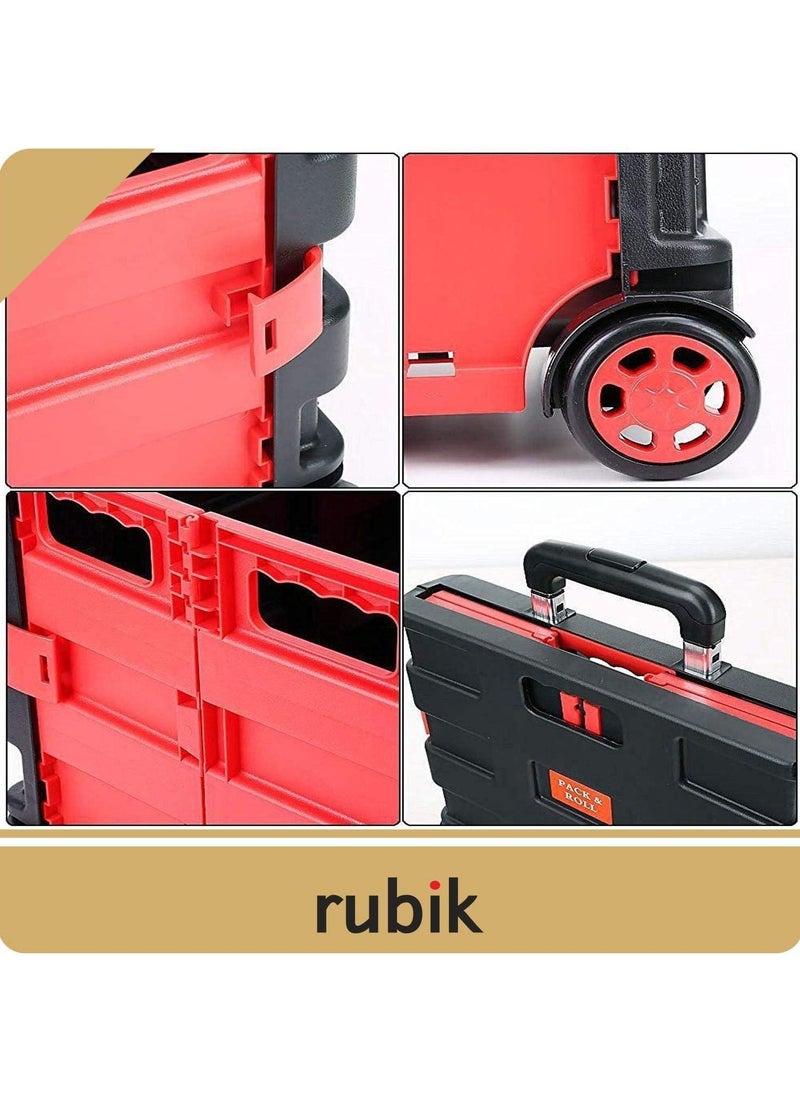 Rubik 25kg Folding Shopping Trolley Cart with Wheels Collapsible Grocery Storage Boot Cart Box Utility Transit Hand Cart for Daily Use (Red/Black)  - Image 3