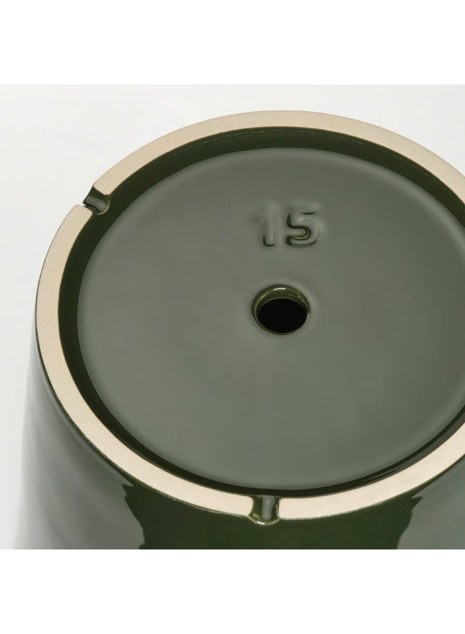 Dark Grey-Green & Light Beige Plant Pot with Saucer – Indoor & Outdoor Decorative Flower Pot, Durable and Stylish, 15 cm Diameter - Image 2