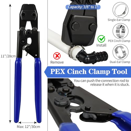 PXZBLG PEX Cinch Clamp Tool Kit, 3/8" to 1" PEX Pipe Clamp Cinch Tool with 30 pcs 1/2" PPSU PEX Fittings Combo, 1pcs Pipe Cutter, 70 pcs 1/2" PEX Cinch Clamps, 10pcs 3/4" PEX Cinch Clamps - Image 3