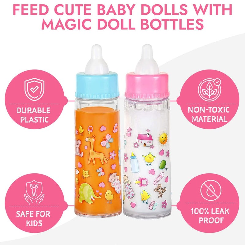 fash n kolor®, My Sweet Baby Disappearing Doll Feeding Set | Baby Care 6 Piece Doll Feeding Set for Toy Stroller | 2 Milk & Juice Bottles with 2 Toy Pacifier for Baby Doll,(Red) - Image 5