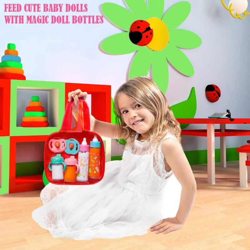 fash n kolor®, My Sweet Baby Disappearing Doll Feeding Set | Baby Care 6 Piece Doll Feeding Set for Toy Stroller | 2 Milk & Juice Bottles with 2 Toy Pacifier for Baby Doll,(Red) - Image 3