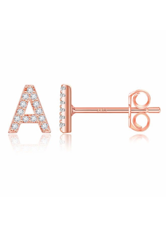 MONOOC Rose Gold Plated Initial A Earrings for Girls, Cubic Zirconia Stud Earrings, Perfect for Everyday Wear - Image 1