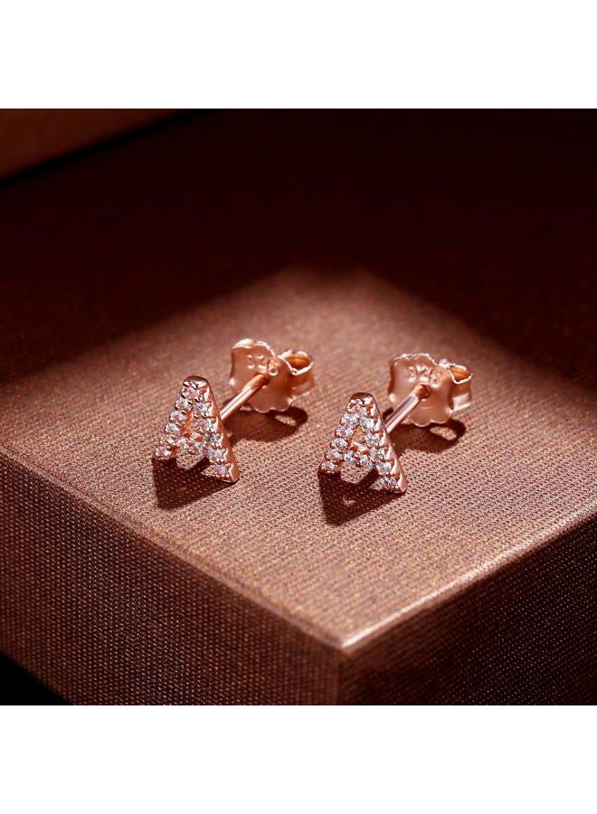 MONOOC Rose Gold Plated Initial A Earrings for Girls, Cubic Zirconia Stud Earrings, Perfect for Everyday Wear - Image 4
