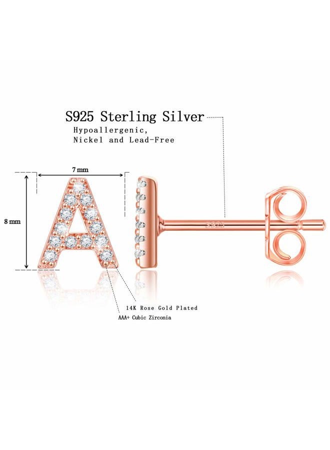 MONOOC Rose Gold Plated Initial A Earrings for Girls, Cubic Zirconia Stud Earrings, Perfect for Everyday Wear - Image 2