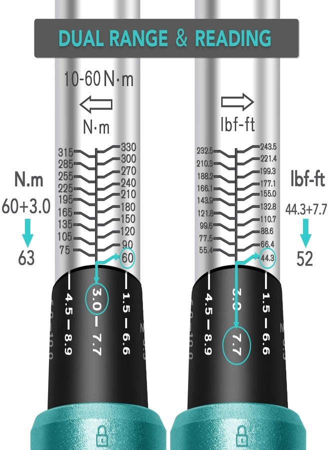 BLUEMARS 8PCS 1/2" Sq Drive Click Torque Wrench Set 60-330Nm Dual-Direction Adjustable Torque Wrench - Image 5