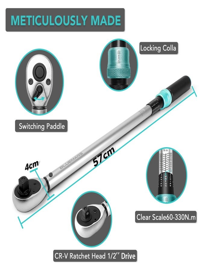 BLUEMARS 8PCS 1/2" Sq Drive Click Torque Wrench Set 60-330Nm Dual-Direction Adjustable Torque Wrench - Image 3