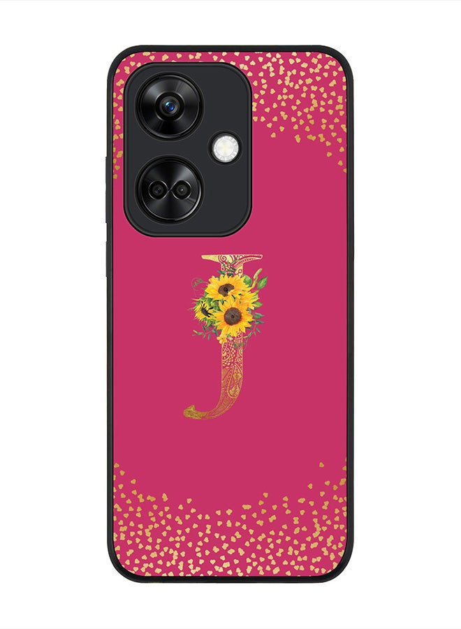 Stylizedd Rugged Black Edge case for OnePlus Nord CE3 / Oppo K11, Slim fit Flexible   Custom Monogram Initial Letter Mandala Floral Pattern Alphabet- J (Dark Pink Rose) - Image 1