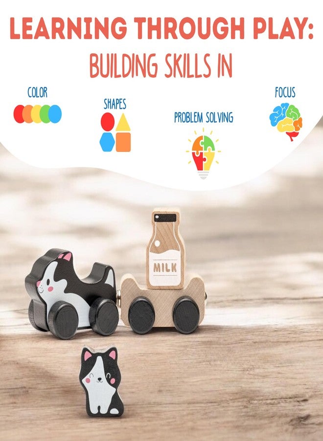 Cubika لعبة قطط ذكية خشبية من كوبية - مجموعة ألعاب خشبية مغناطيسية بموضوع القطط للأطفال من عمر 18 شهرًا وما فوق - لعبة مونتيسوري لتطوير المهارات الحركية الدقيقة واللعب الخيالي - Image 3