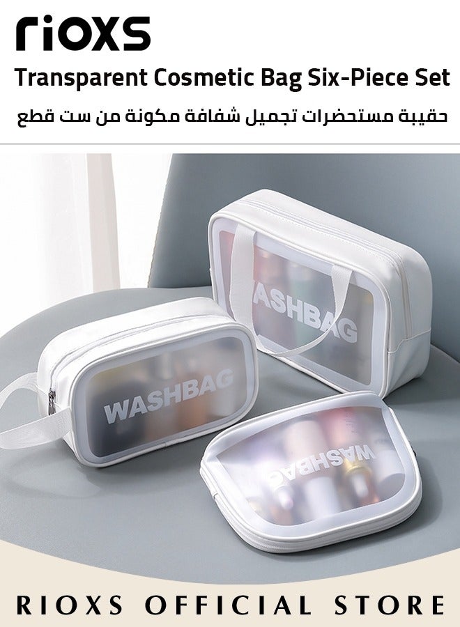 RIOXS 6 Pcs Toiletry Bags, Clear Cosmetic Bag, Wash Bag Makeup Bag, Vinyl Air Travel Toiletry Bags Bulk, Waterproof Toiletry Travel Bag with Zipper Handle, Make-up Brush Case Bag for Women Men, Daily Wash Poach for Kids Baby, Beach Pool Spa Gym Bag for Bath Organizer Bag for Travel Toiletries Accessories, White Storage Bags Set - Image 2