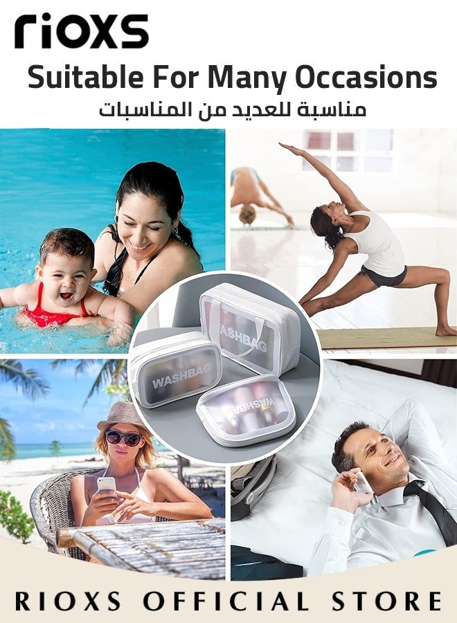 RIOXS 6 Pcs Toiletry Bags, Clear Cosmetic Bag, Wash Bag Makeup Bag, Vinyl Air Travel Toiletry Bags Bulk, Waterproof Toiletry Travel Bag with Zipper Handle, Make-up Brush Case Bag for Women Men, Daily Wash Poach for Kids Baby, Beach Pool Spa Gym Bag for Bath Organizer Bag for Travel Toiletries Accessories, White Storage Bags Set - Image 5