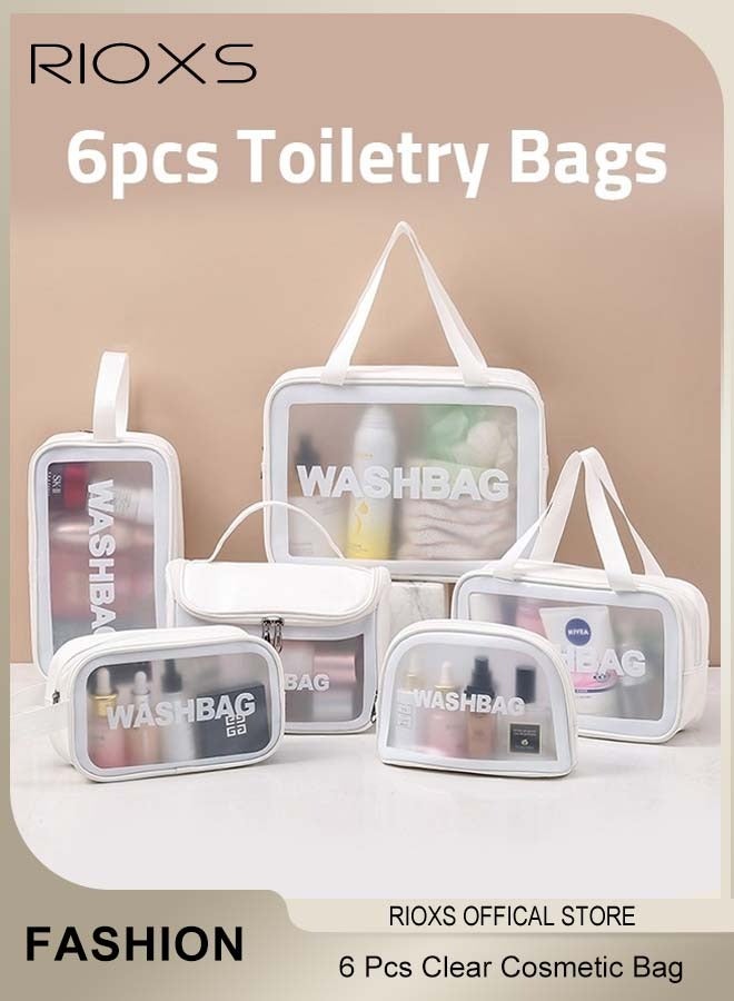 RIOXS 6 Pcs Toiletry Bags, Clear Cosmetic Bag, Wash Bag Makeup Bag, Vinyl Air Travel Toiletry Bags Bulk, Waterproof Toiletry Travel Bag with Zipper Handle, Make-up Brush Case Bag for Women Men, Daily Wash Poach for Kids Baby, Beach Pool Spa Gym Bag for Bath Organizer Bag for Travel Toiletries Accessories, White Storage Bags Set - Image 1
