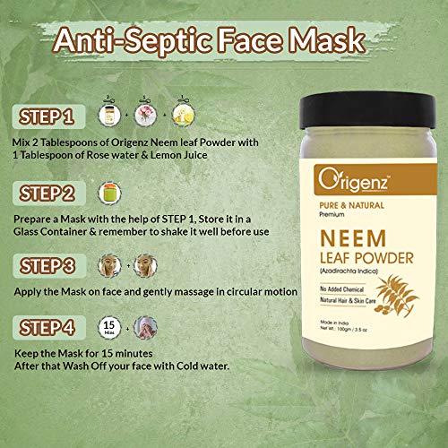 Origenz Neem Leaf Powder Face Pack for Soft & Glowing Skin | Helps to Control Acne, Pimples, Scars, Blackheads, Dandruff | Azadirachta Indica | 100gm - Image 4
