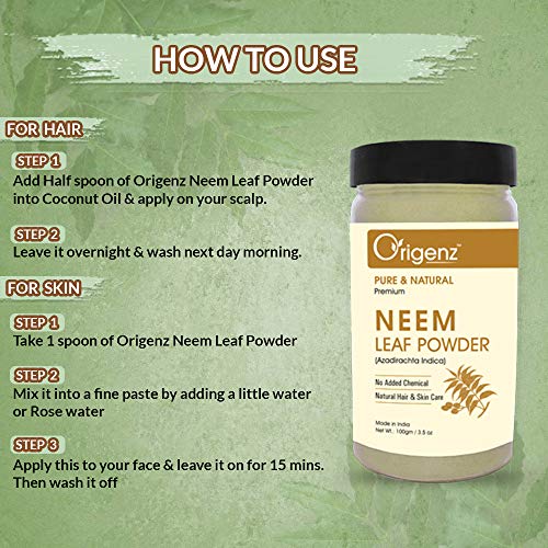 Origenz Neem Leaf Powder Face Pack for Soft & Glowing Skin | Helps to Control Acne, Pimples, Scars, Blackheads, Dandruff | Azadirachta Indica | 100gm - Image 5