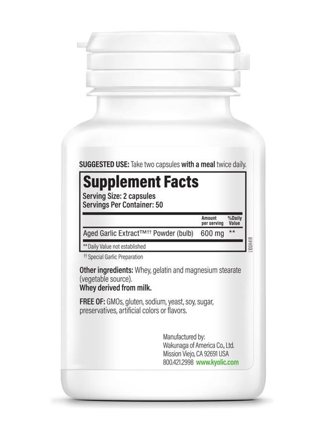 kyolic Aged Garlic Extract Formula 100, Original Cardiovascular, 100 Capsules (Packaging May Vary) - Image 3