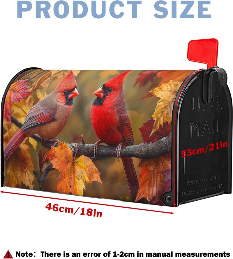 Farg Fall Autumn Harvest Mailbox Covers Thanksgiving Red Cardinal Birds Maple Leaves Mailbox Post Cover Letter Box for Garden Standard Size 21x18 in for Yard Home Decor - Image 4