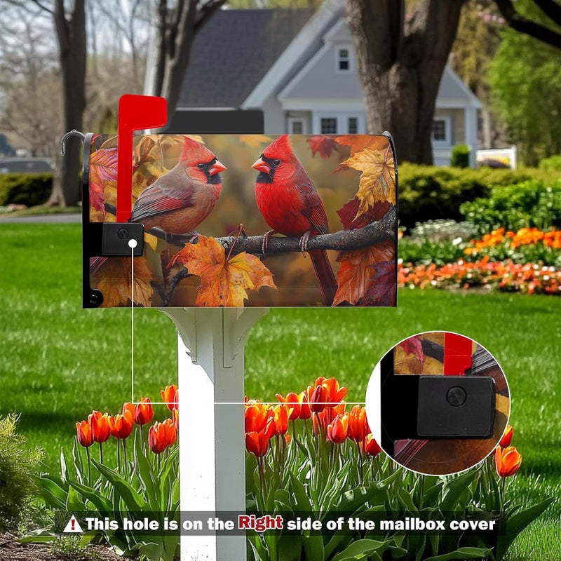 Farg Fall Autumn Harvest Mailbox Covers Thanksgiving Red Cardinal Birds Maple Leaves Mailbox Post Cover Letter Box for Garden Standard Size 21x18 in for Yard Home Decor - Image 2