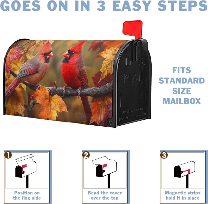 Farg Fall Autumn Harvest Mailbox Covers Thanksgiving Red Cardinal Birds Maple Leaves Mailbox Post Cover Letter Box for Garden Standard Size 21x18 in for Yard Home Decor - Image 5