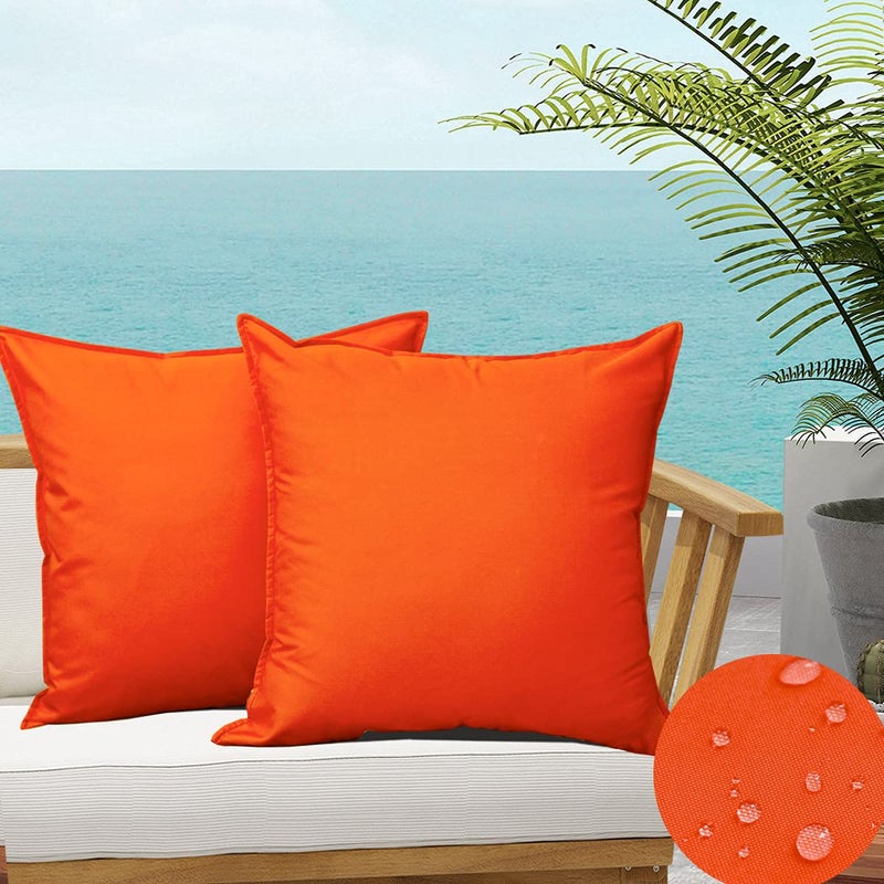SOFJAGETQ Pack of 2 Orange Outdoor Waterproof Pillow Covers Summer WaterResistant Decorative Outdoor Throw Pillow Cushion Case Pillow Shell for Patio Couch Tent Swing 18x18 Inches