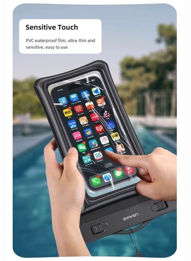 Usams Waterproof Case for Mobile 2pcs mobile  cover , Touchscreen Functionality, Waterproof Pouch, mobile phone Dry Bag, Waterproof Cell Phone Case, Drift Diving Swimming Waterproof Bag, for all Smart  mobile phones upto ealsy to carry smart phone puoch - Image 5