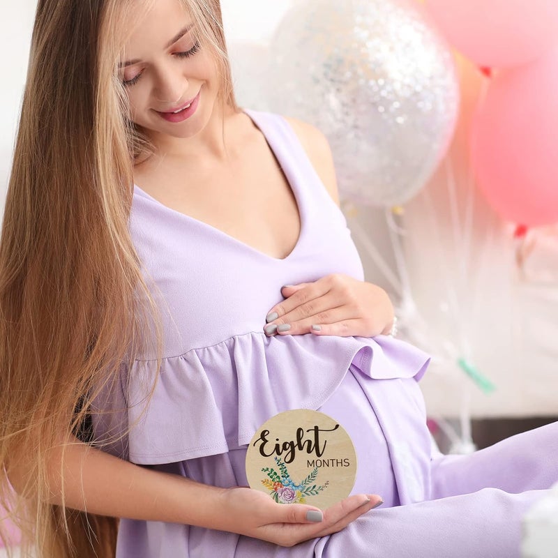 Al Raied ARS® Baby Monthly Milestone Cards - 10 Double Sided Wooden Discs for Newborn Photography - Image 5